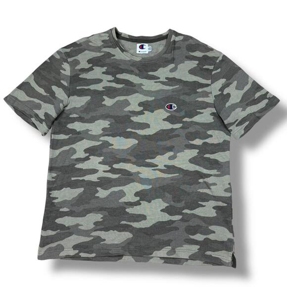 Champion Camo T-Shirt Sz Medium Green Gray Crewneck Short Sleeve Streetwear Tee - Picture 1 of 8
